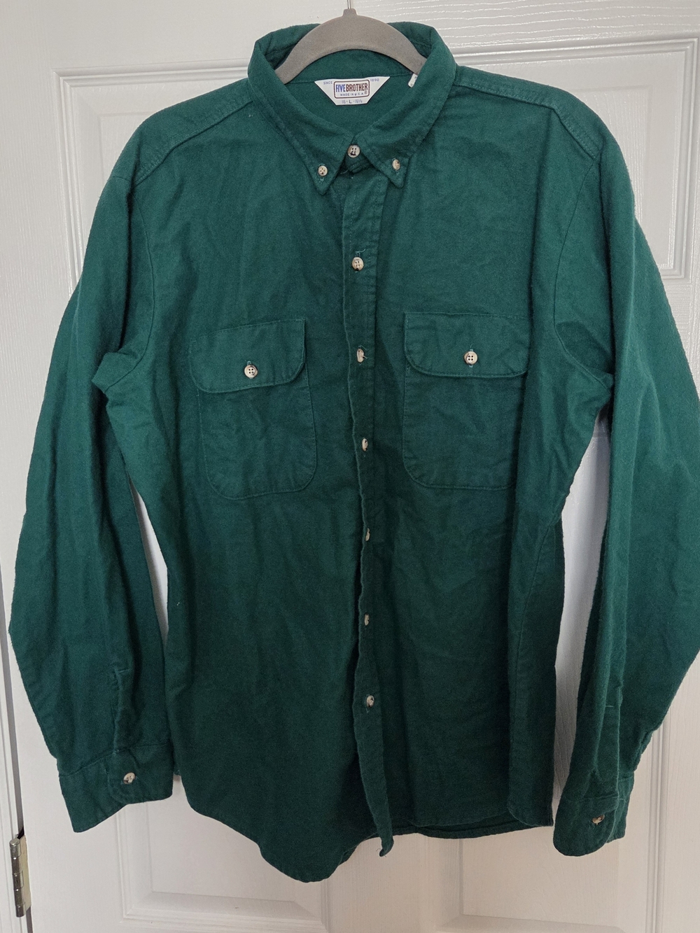 Five Brother Vintage Green Casual Flannel Button-Down Shirt